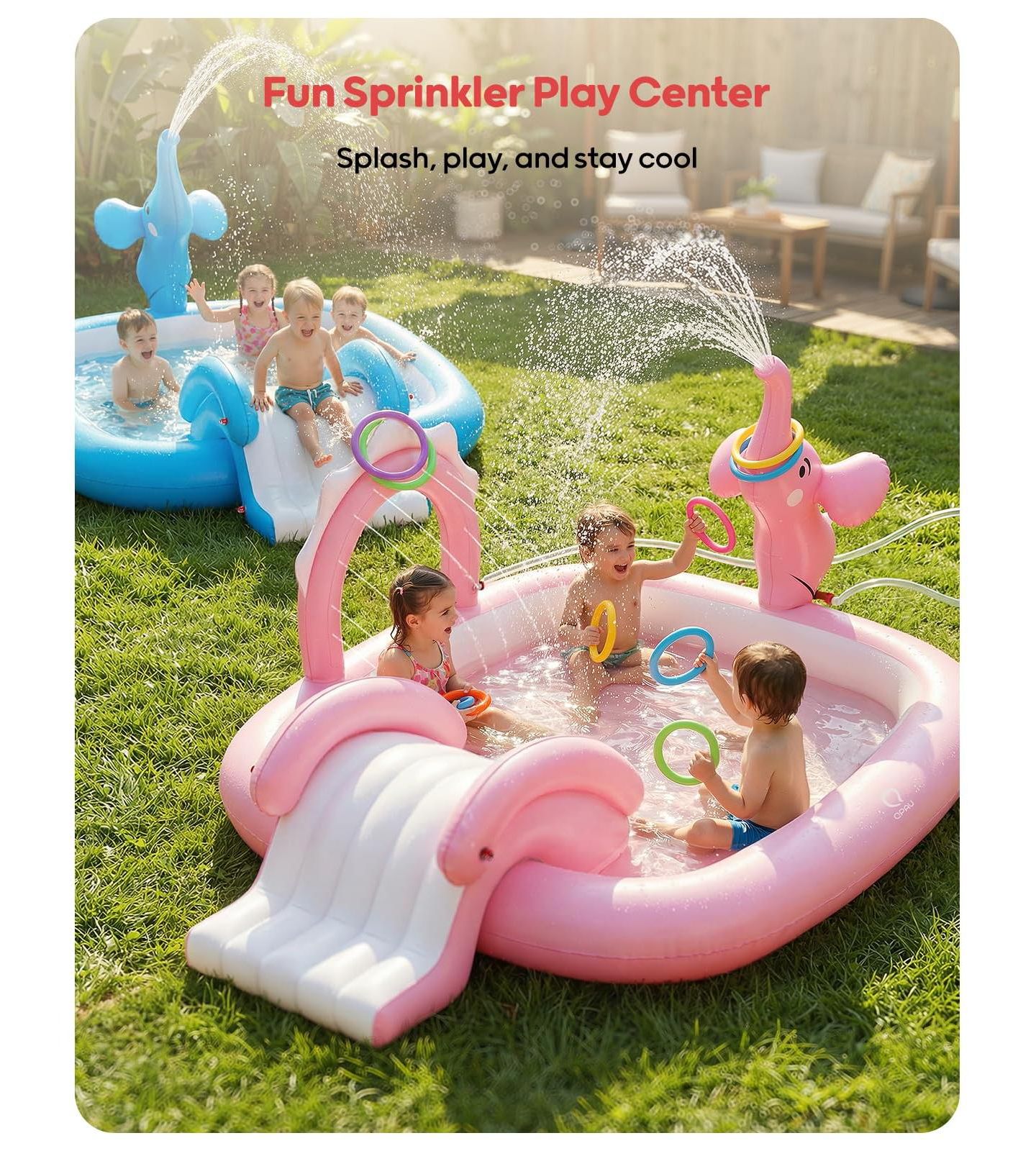 Детская игрушка GNUADZ Elephant Inflatable Pool Slide Play Center, Fits 2-3 Children, Ages 1+, цвет: Синий — фото 2