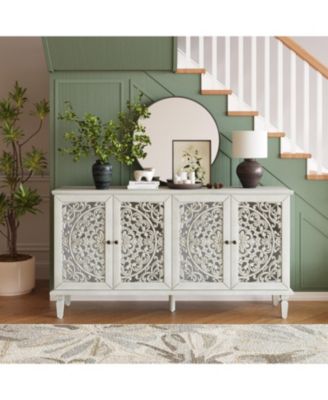 60inch Antique Buffet Cabinet - Floral Carvings, Adjustable Shelves