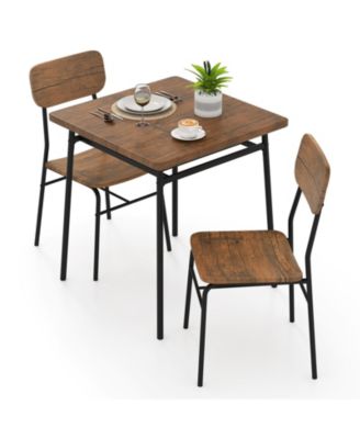 3 Piece Kitchen Table Set for 2 Square Wood Top Metal Frame