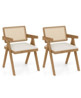 Rattan Accent Chairs Set of 2 with Padded Seat and Solid Rubber Wood Frame