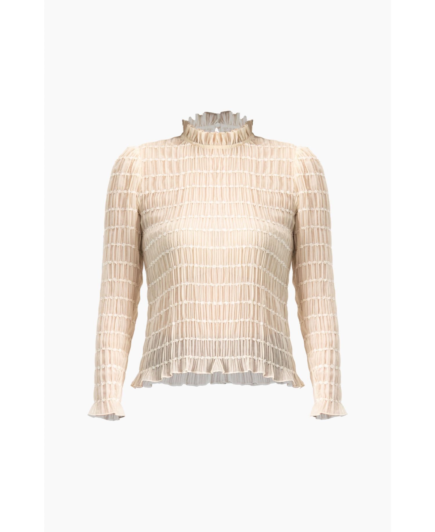 Women's Textured Long Sleeve Blouse with High Neck