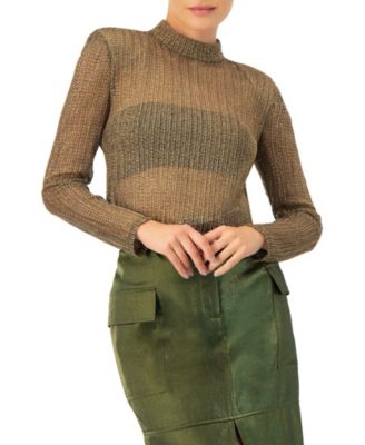 Women's Long Sleeve Cropped Blouse with High Neck
