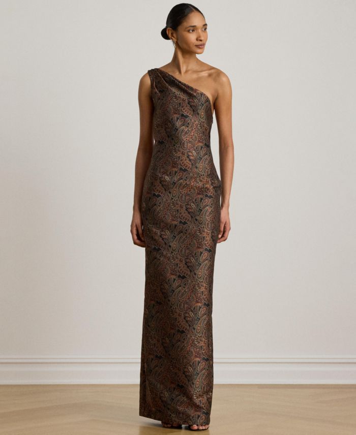 Lauren Ralph Lauren Women's Paisley Jacquard One-Shoulder Gown