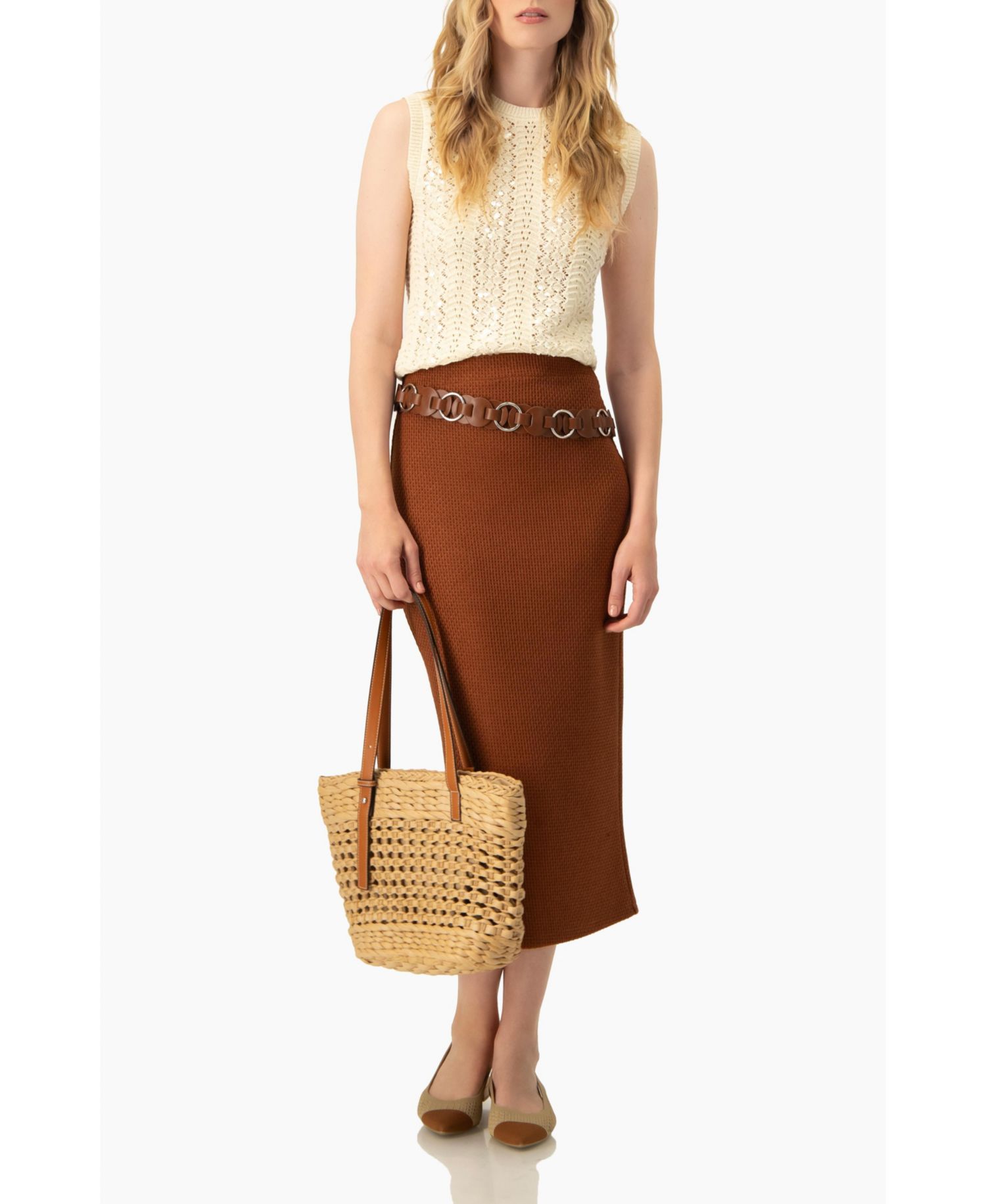 Women's Textured Knit Midi Skirt with Back Slit