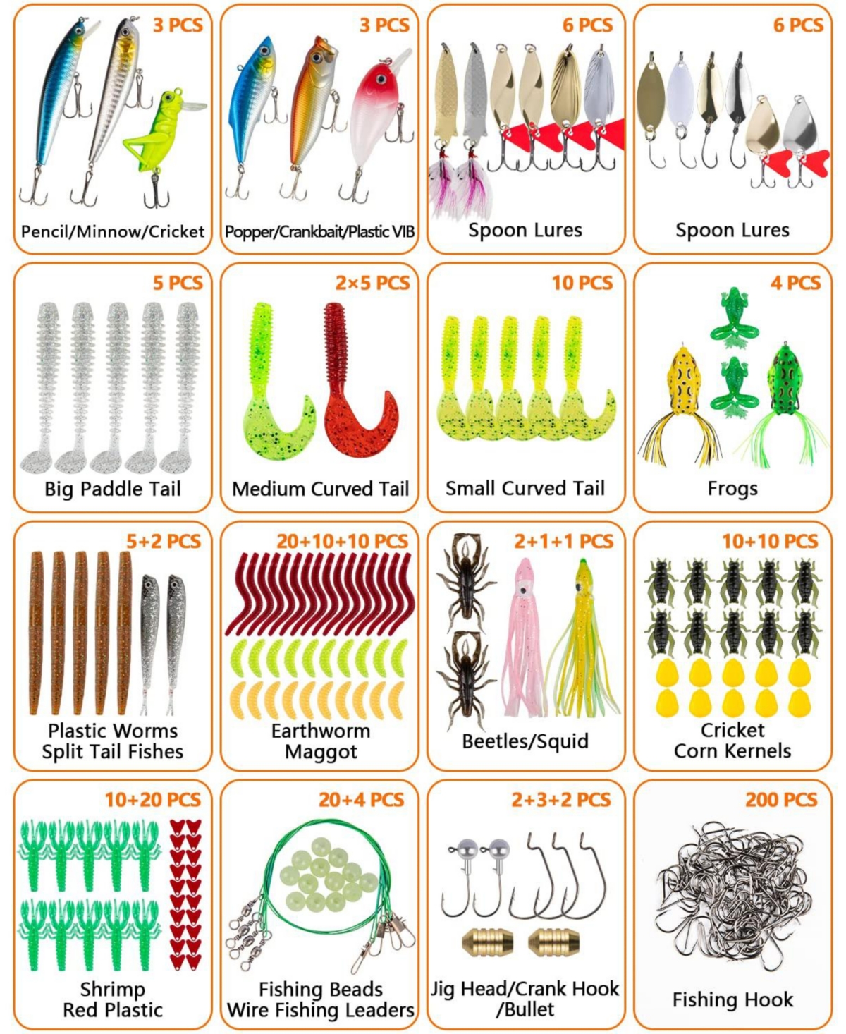 Gnuadz Fishing Lures Kit Spoon Soft Plastic Worms Bass Trout