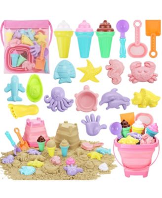 24-piece Beach Toys Ice Cream Sand Bucket Shovels Kids Travel Bag