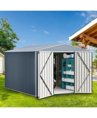 Outdoor Metal Storage Shed, Galvanized Steel Waterproof Garden Tool Organizer with Safety Edge Protectors and Spacious Interior