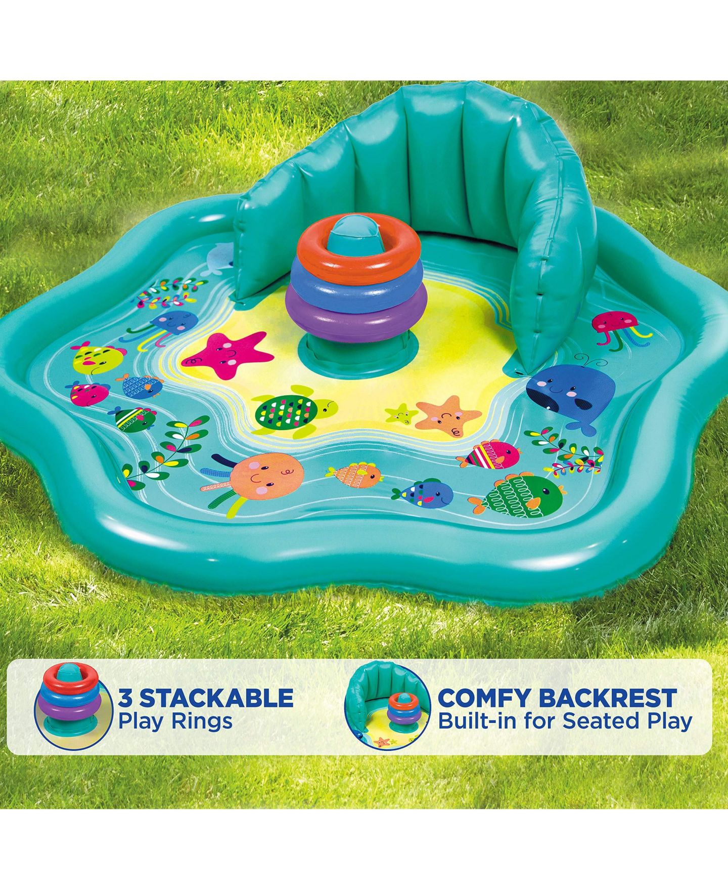 Детские игрушки GNUADZ Baby Splash Pad 28" Removable Canopy, Includes 3 Play Rings, Ages 5-7, цвет: Синий — фото 3