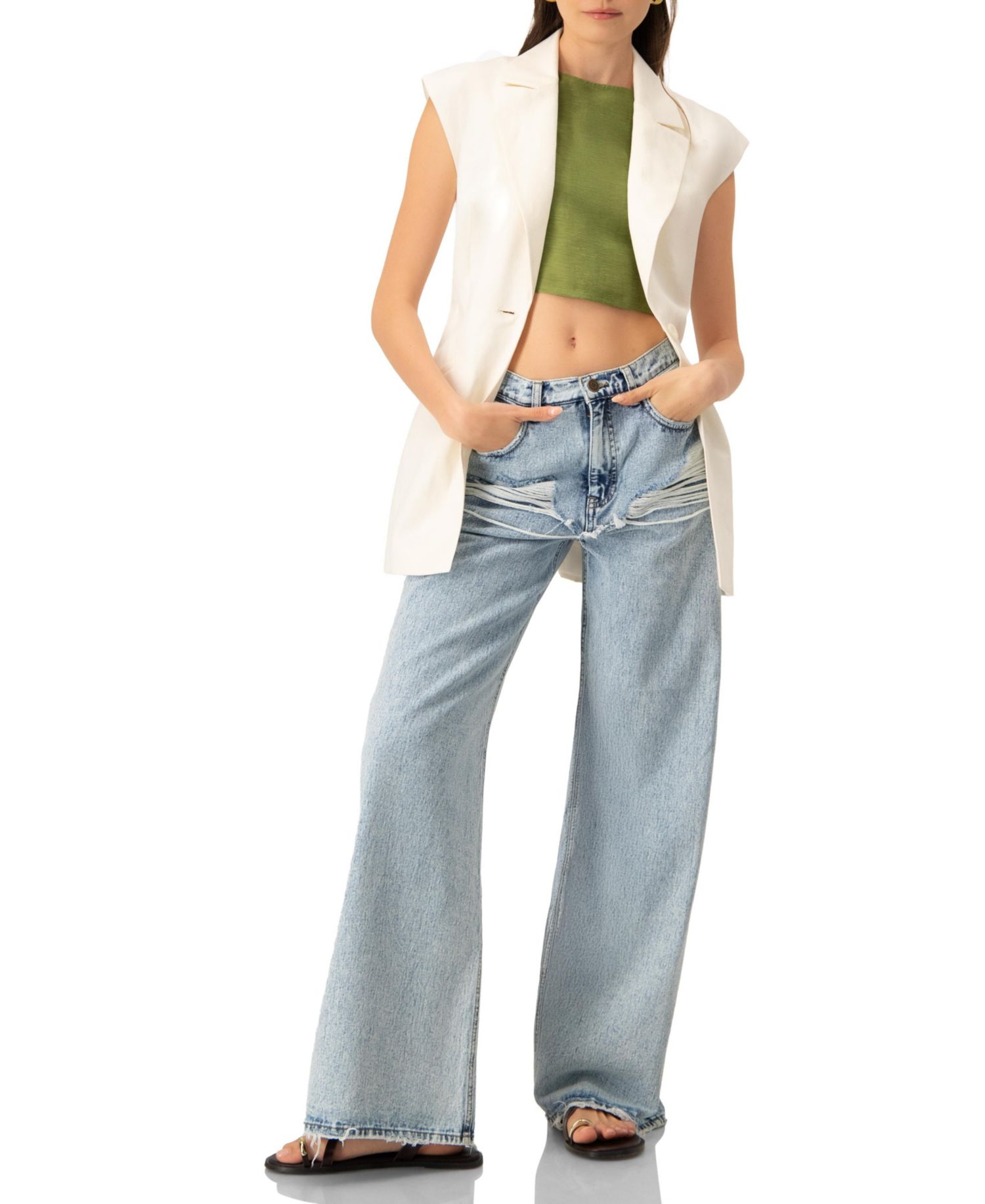 Women's Sleeveless Cropped Linen Top