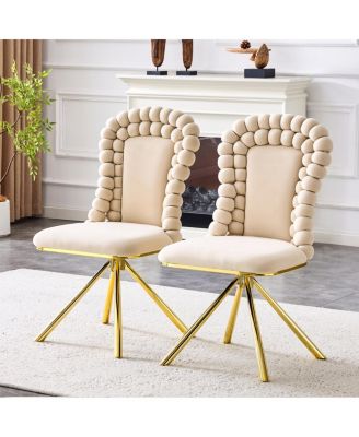 Set of 2 Puffy Bubble Velvet Dining Chairs with Legs