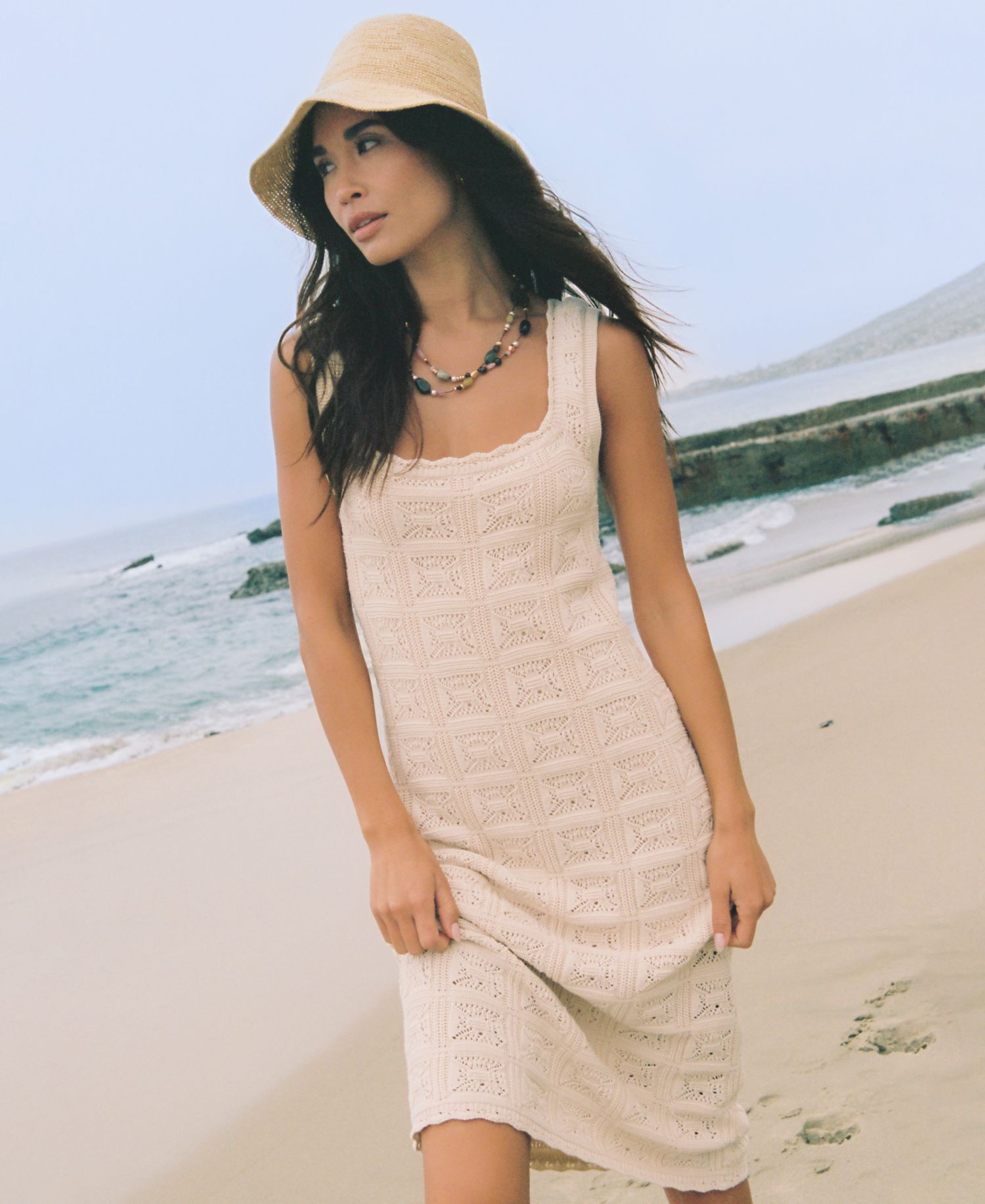 Women's Nellis Square Crochet Knit Midi Dress