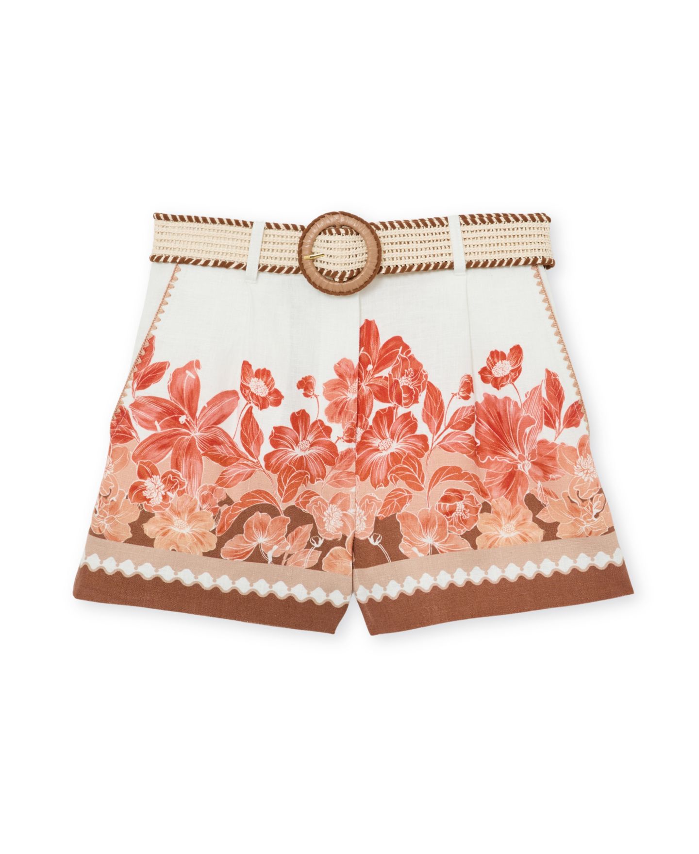 Женские шорты REISS Linen Floral-Print Belted, цвет: Белый / Разноцветный — фото 6