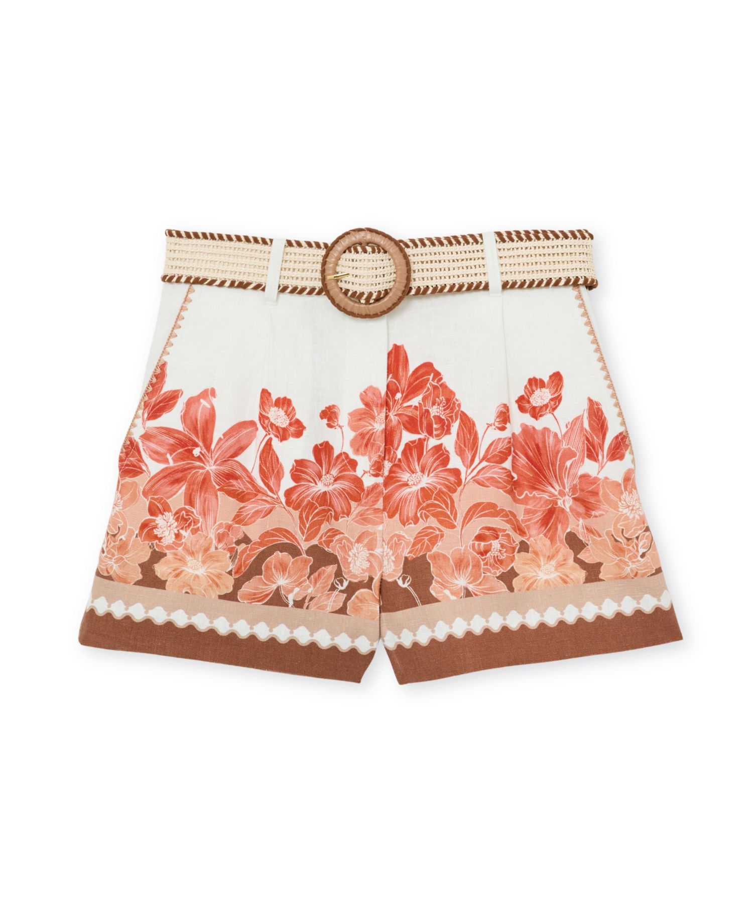 Women's Linen Floral-Print Belted Shorts
