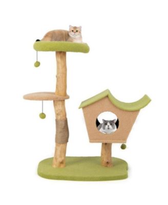 43" Wooden Cat Tree with Padded Top Perch for Indoor Cats