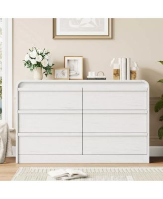 6 Drawer Dresser for Bedroom, 47 Inch Wooden 6 Chest of Drawers with Curved Design, Modern Closet Storage Cabinet for Living Room