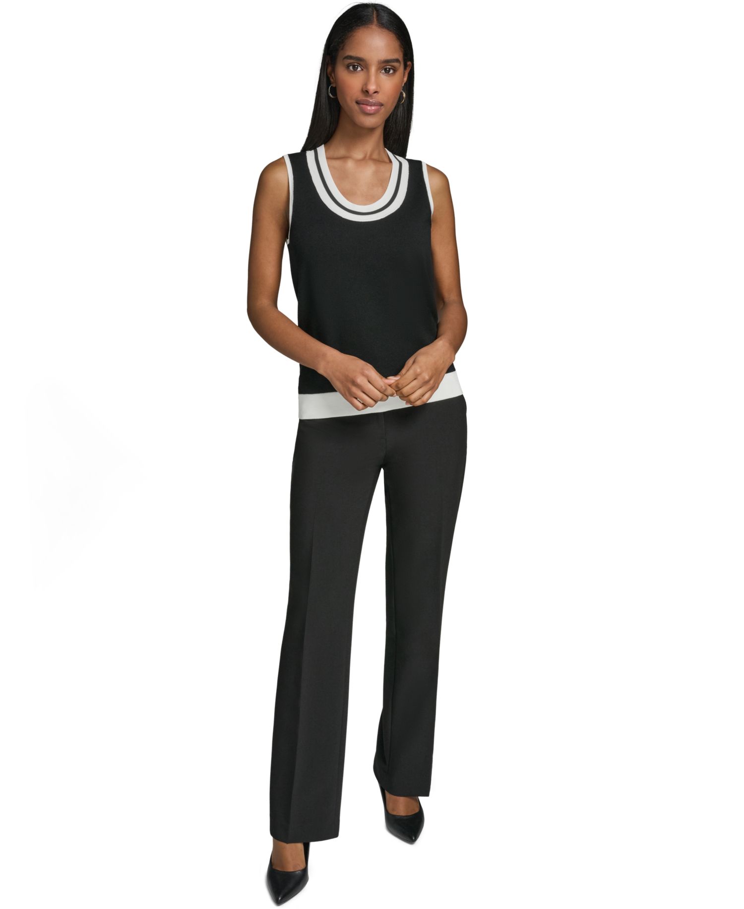 Women's Scoop-Neck Sleeveless Knit Top with Contrast Trim