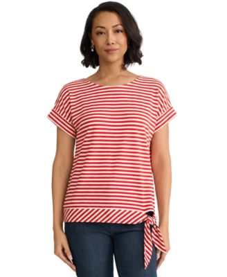Women's Short-Sleeve Striped Side-Tie Boat Neck T-Shirt