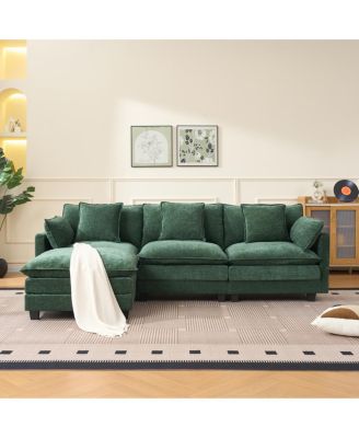 3 Seat Fabric Storage Ottoman L Shaped Sectional Couch with Footrest