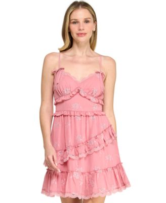 trixxi dress pink Pearl Pink Puff Sleeve Twist Keyhole Dress