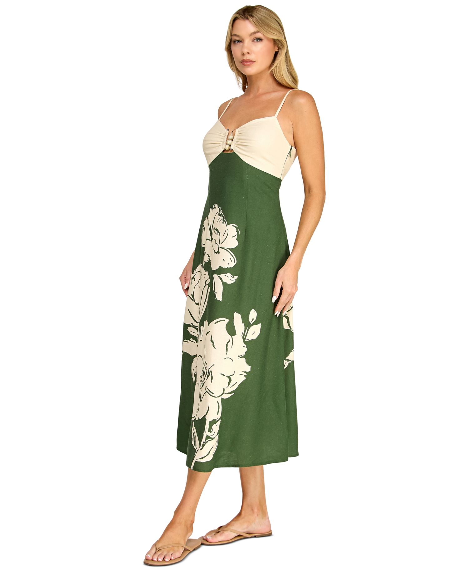 Juniors' Sleeveless Fit & Flare Midi Dress with Floral Placement Print