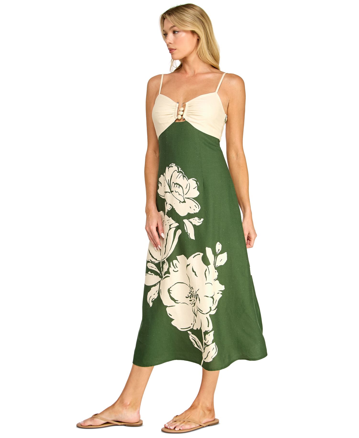 Juniors' Sleeveless Fit & Flare Midi Dress with Floral Placement Print