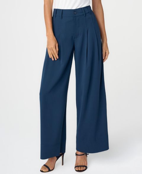 Женские брюки Liverpool Los Angeles Petite High-Rise Pleated Wide-Leg Trousers, цвет: Тёмно-синий