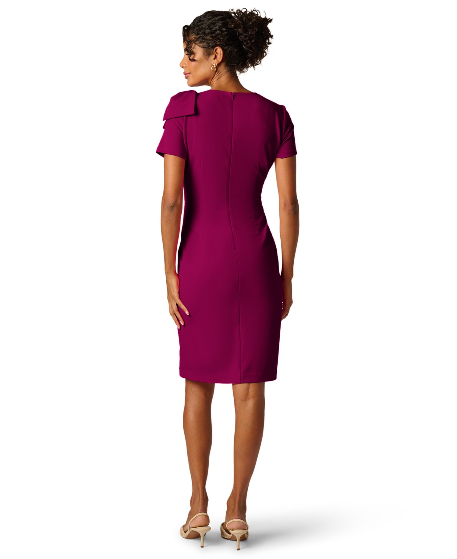 Petite Crewneck Pleated Bow Midi Dress