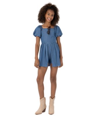 Girls' 7-16 Denim Romper with Sunglasses, 2-Piece Set