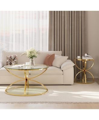 2-Tier Glass Coffee Table Set (Set of 2)