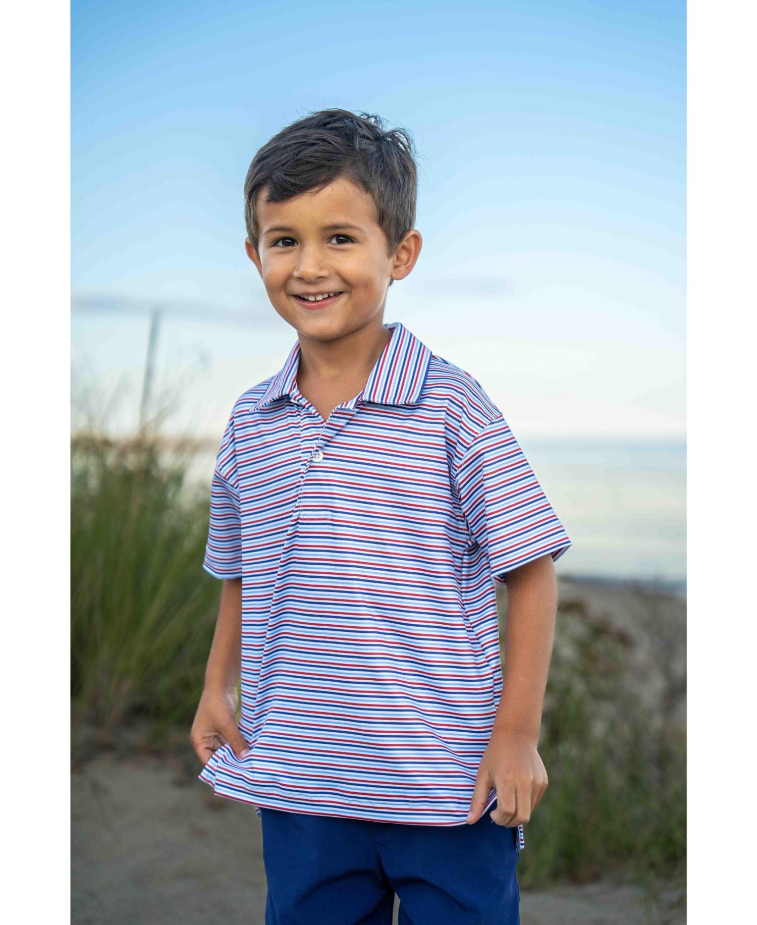 Little Boys Stripe Print Performance Knit Polo
