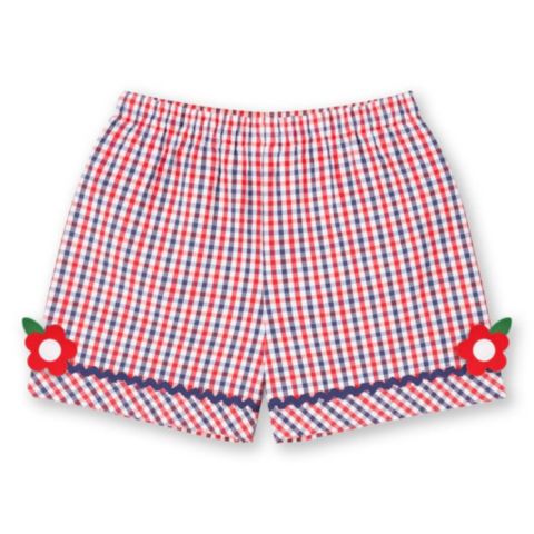 Шорты Florence Eiseman Plaid Seersucker With Ric Rac and Flowers для девочек