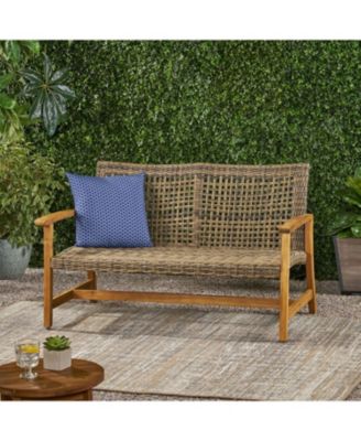 Outdoor Wood Wicker Loveseat - Patio Conversation Set for Backyard