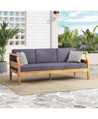 3-Seater Sofa - Wood Frame Outdoor Patio Furniture with Cushions