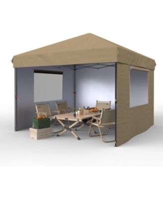 10x10 Pop Up Canopy Tent Outdoor With 3 Sidewalls, Kahki For Picnics, Camping