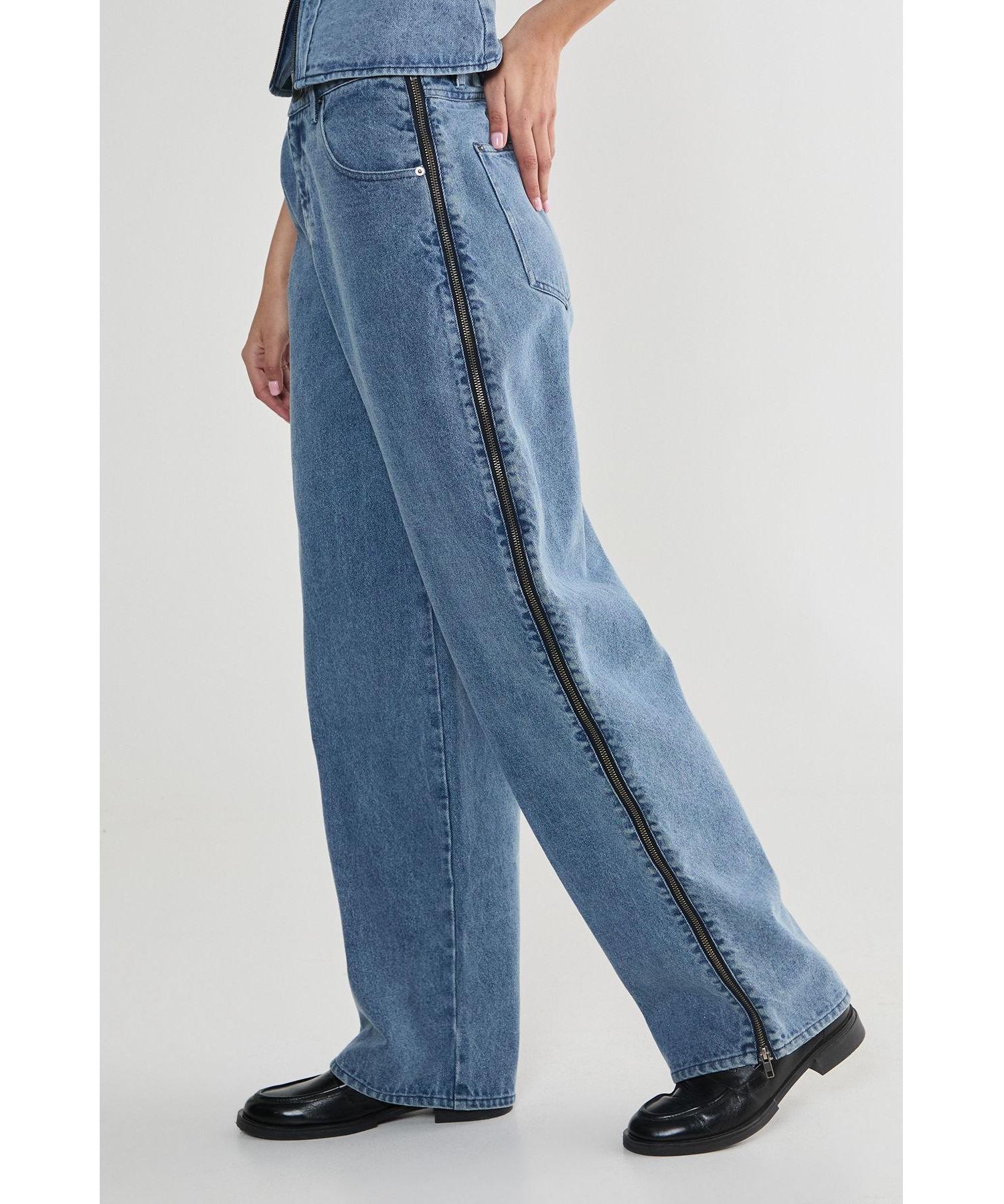 Women's Zip Seam Detail Straight Leg Denim Jeans