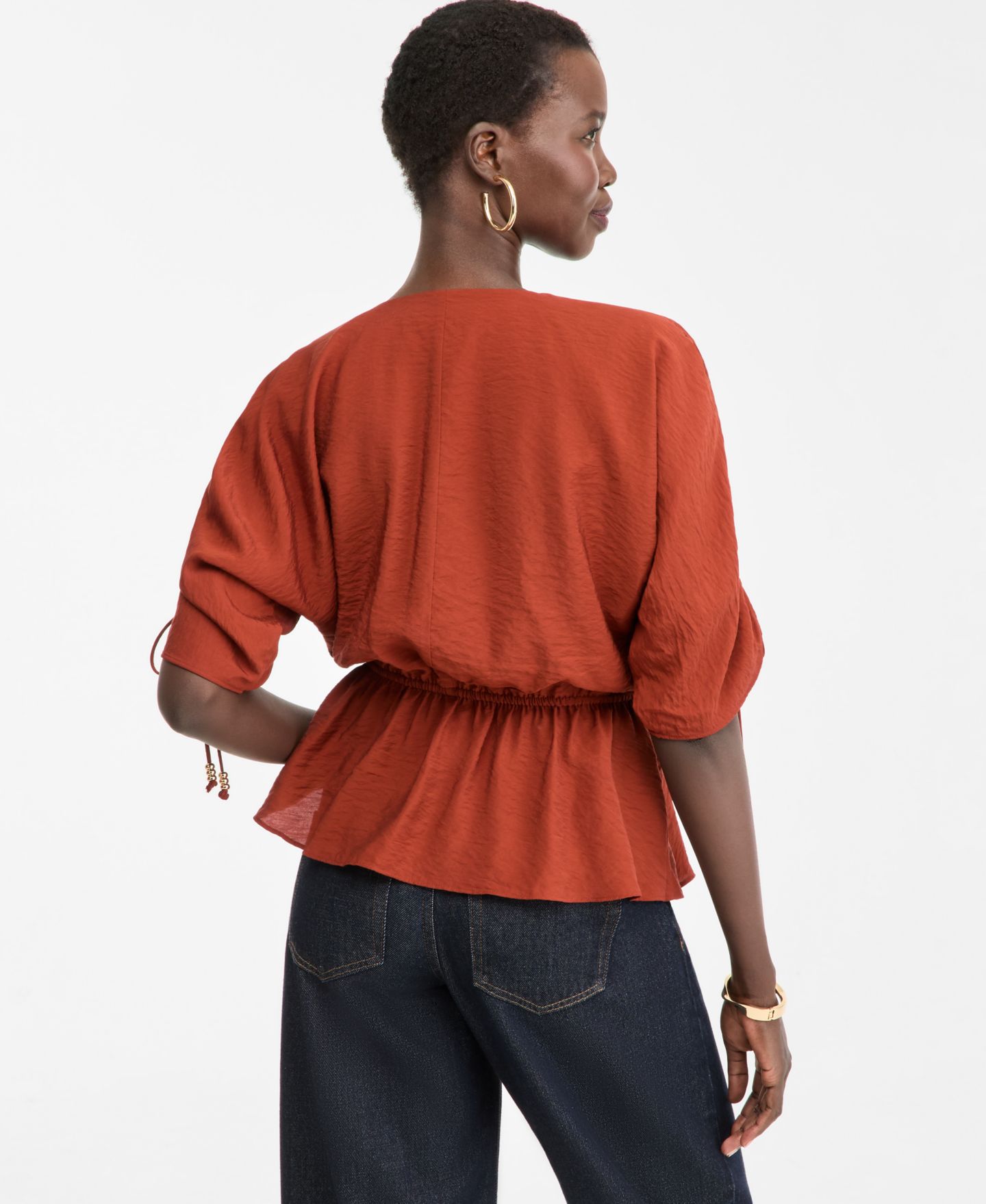 Женский топ I.N.C. International Concepts Short-Sleeve Faux Wrap Peplum Top, цвет: Медный ржавый — фото 3