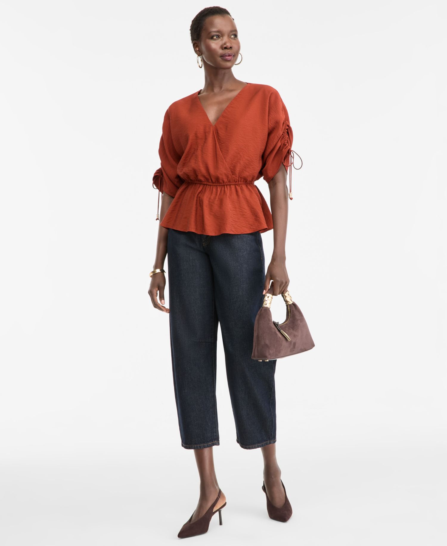Women's Short-Sleeve Faux Wrap Peplum Top