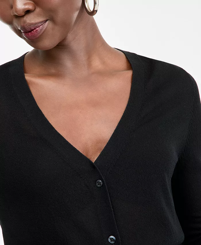 Women's V-Neck Cardigan Sweater - thumbnail 4