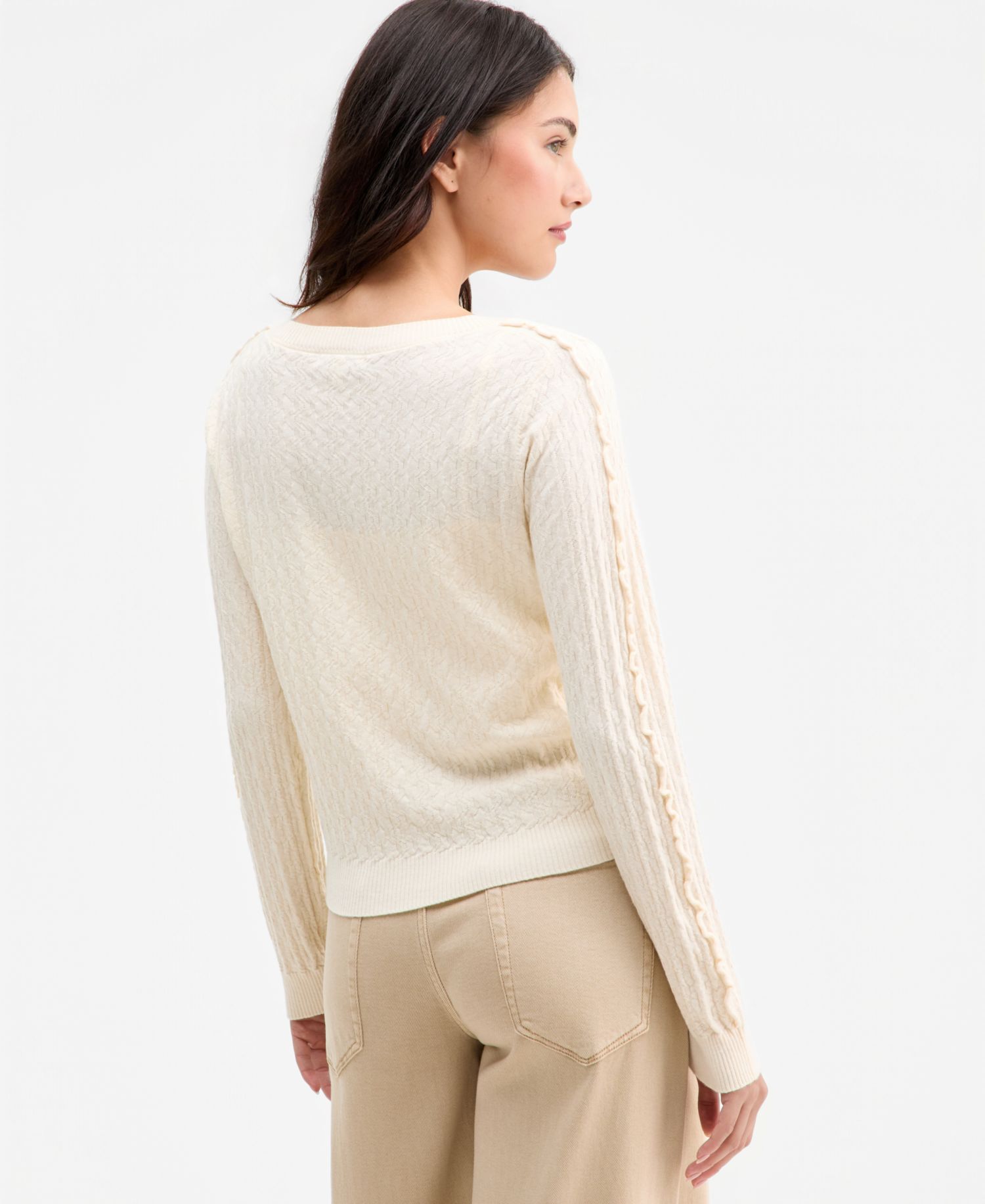 Women's Long-Sleeve Button-Front Ruffle Cardigan