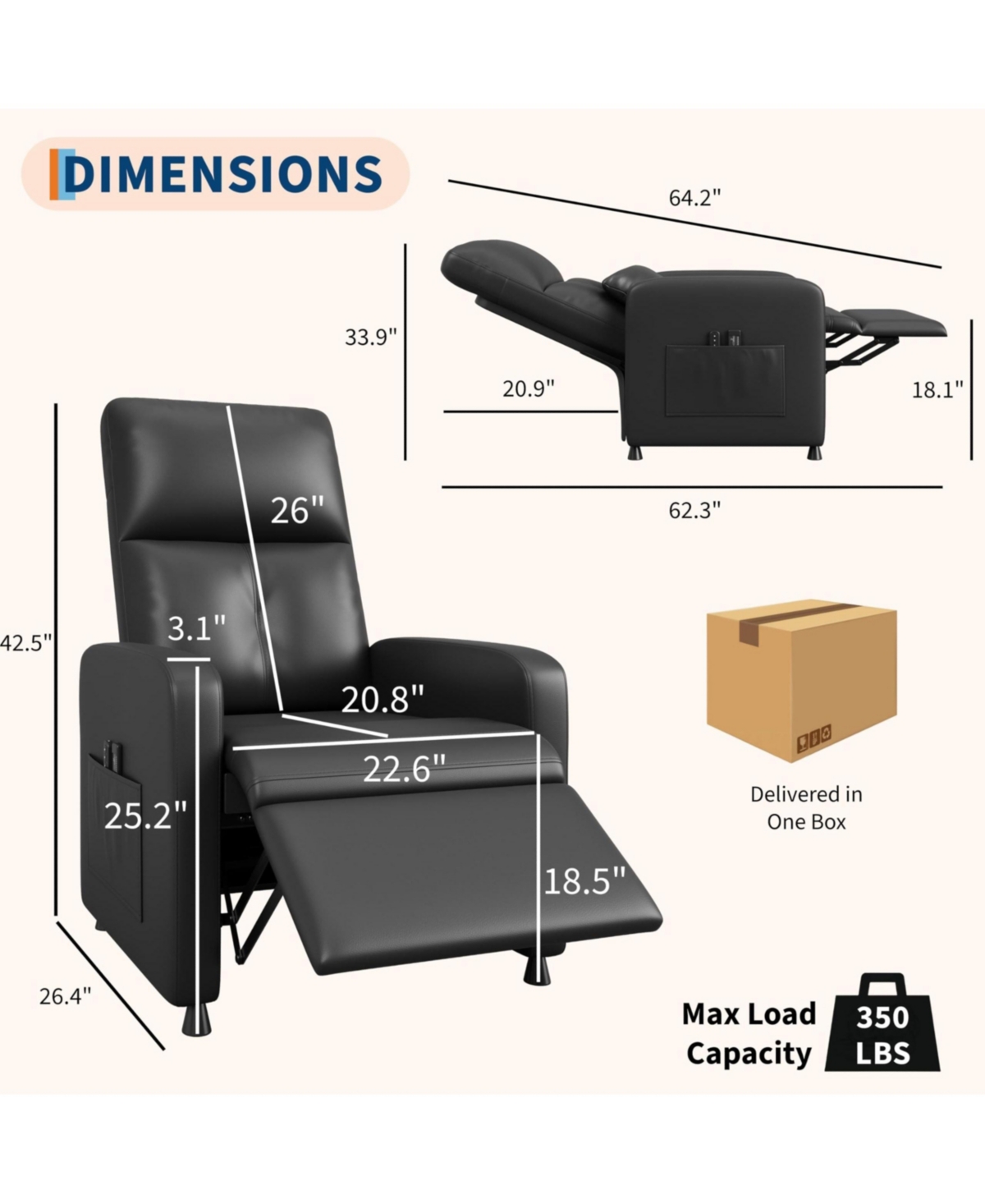 gaomon Electric Sofa Power Recliner Chair with Adjustable Back