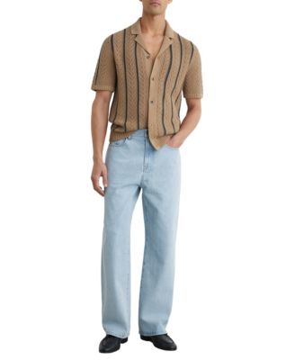 Men's Ellingham Cuban Button Through Stitch Interest Stripe Shirt