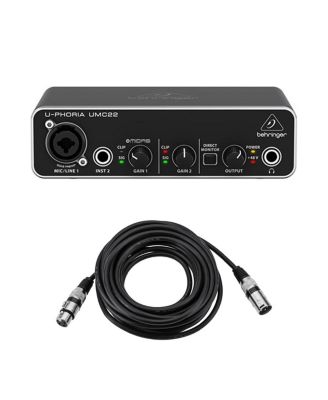 U-Phoria UMC 22 Audiophile 2x2 USB Audio Interface with MIDAS Mic Preamplifier - With 6inch  XLR Microphone Cable