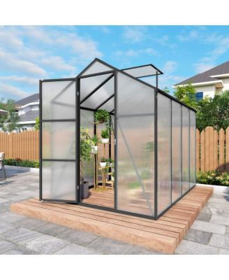 6.5 FT Wood Polycarbonate Cold Frame Greenhouse for Outdoor Garden Storage Black