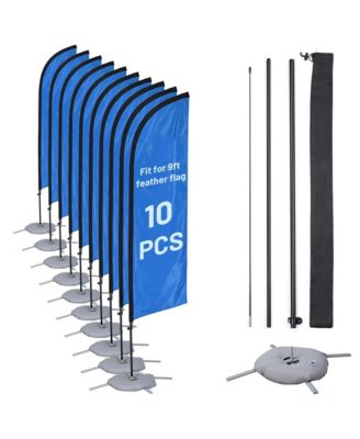 10 Pack 9ft Feather Flag Pole Kit with Cross Base Stand and Weight Bag