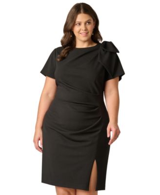 Plus Size Crewneck Pleated Sheath Dress