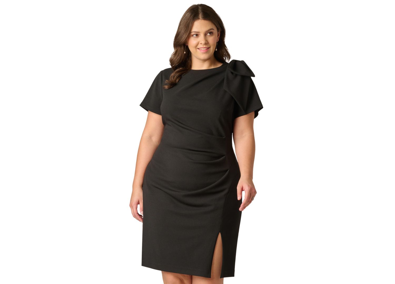Plus Size Crewneck Pleated Sheath Dress