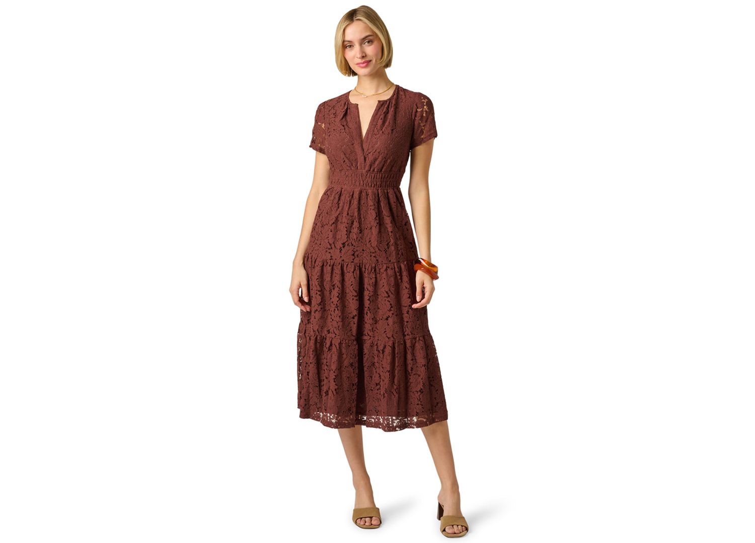 Women's Lace Detail Tiered Midi Dress