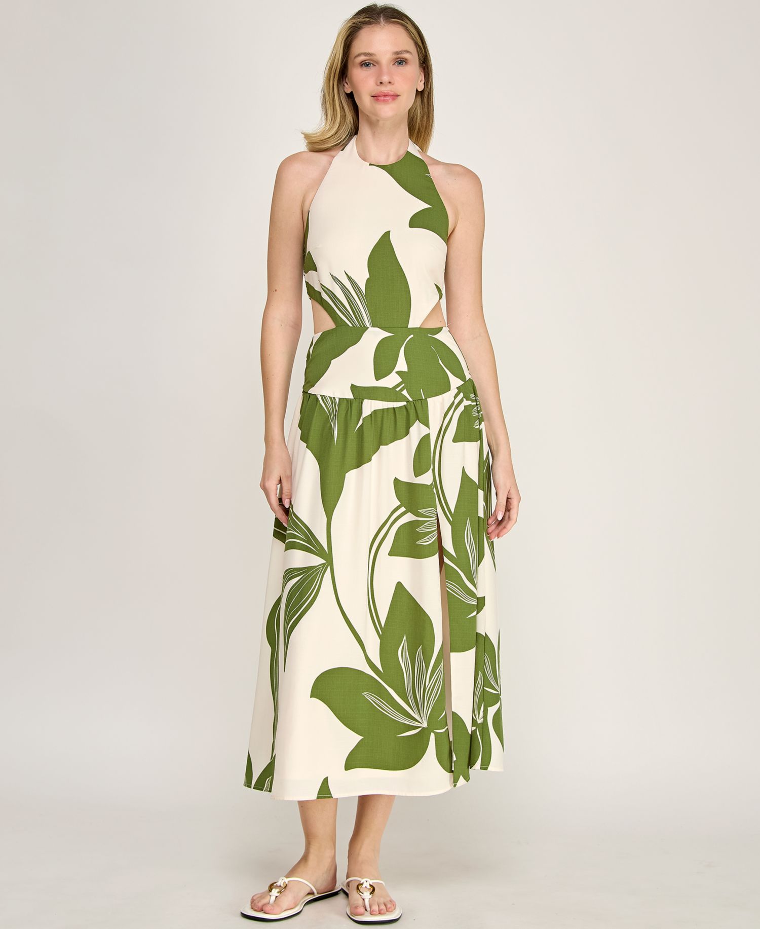 Juniors' Halter Neck Fit And Flare Midi Dress