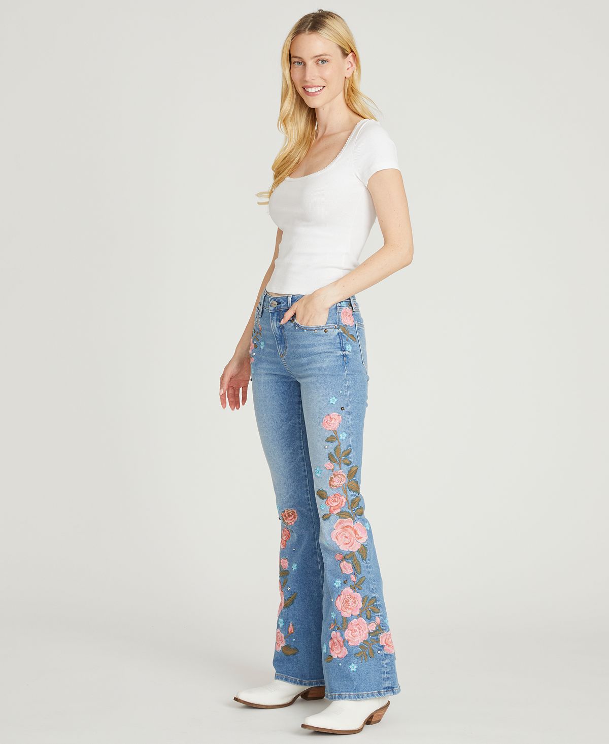 Driftwood Women's Farrah Flare Floral Embroidered Jeans view 4 — MAYCSS fashion products
