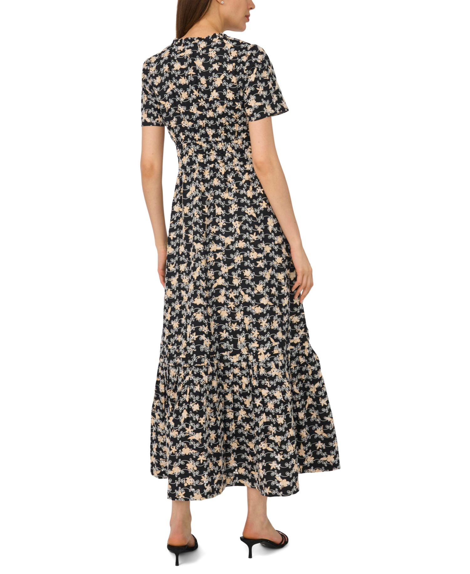 Women's Short-Sleeve V-Neck Printed Maxi Dress